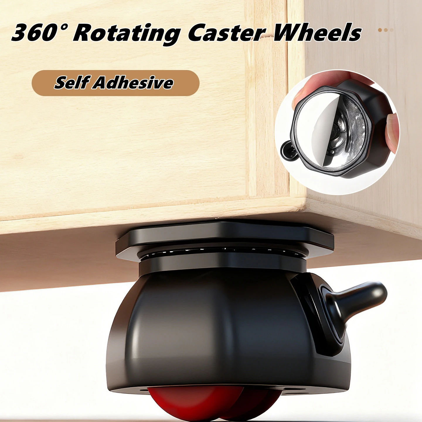 Self Adhesive Furniture Caster Roller 360 Degree Rotating Caster Wheels with Brake,Universal Pulley for Appliances Table Planter