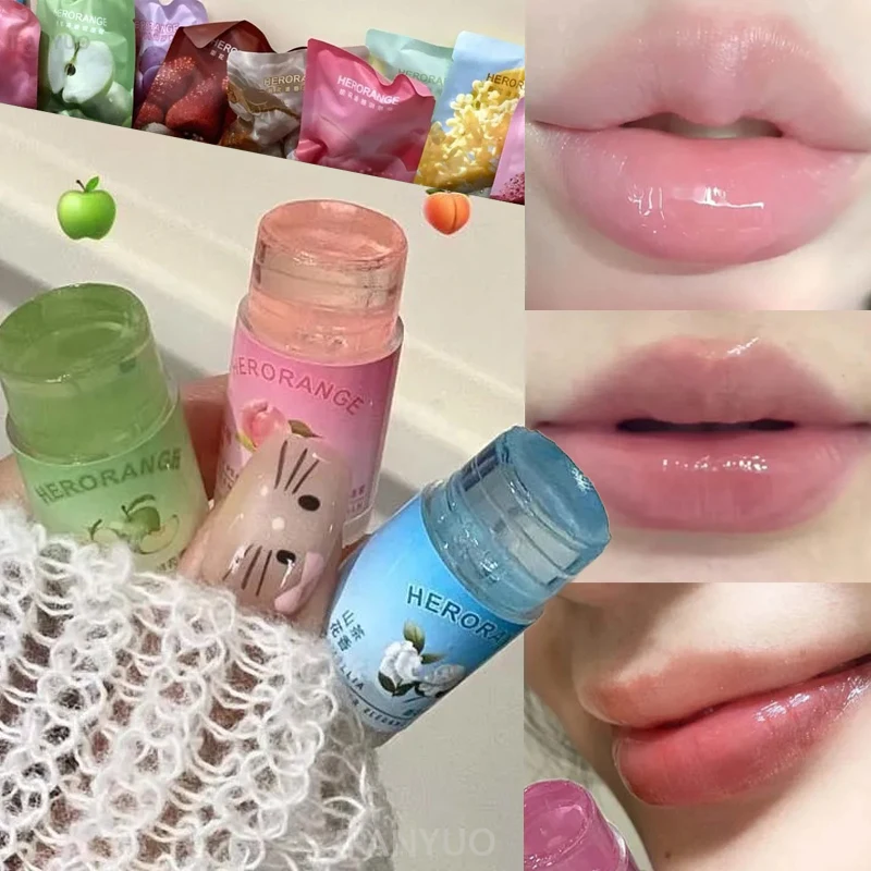 12 Flavors Transparent Fruit Lip Balm Lip Care Moisturizing Fade Fine Line Jelly Lip Gloss Lipstick Anti-drying Hydration Makeup