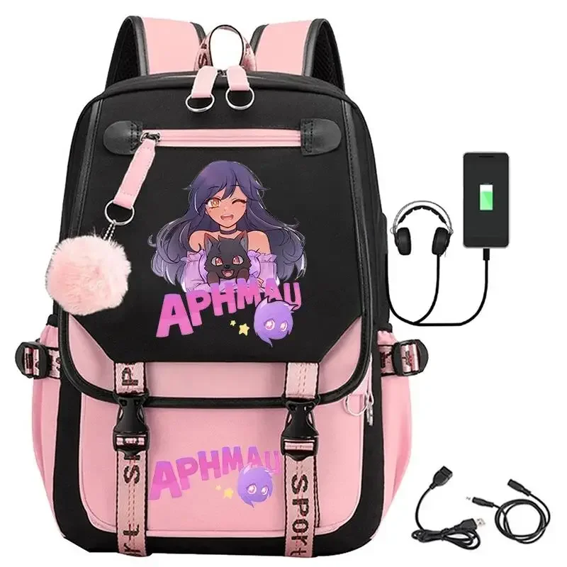 Aphmau print backpacks fashion USB charging school bags for teenage girls laptop bag cartoon bookbag students rucksack