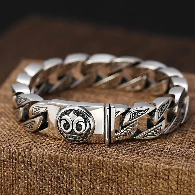 Domineering glossy 925 silver retro hip-hop style Men bracelet with a High quality fashion chain bangles party jewelry