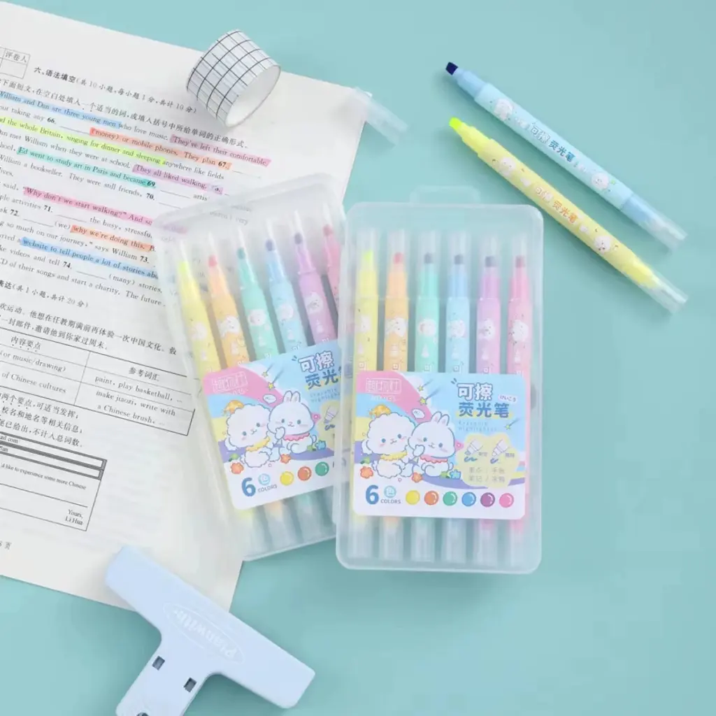 Erasable Highlighters 6 Colors, Assorted No Bleed Highlighters,Chisel Tip Marker Set, For Organizing & Coloring, Gifts