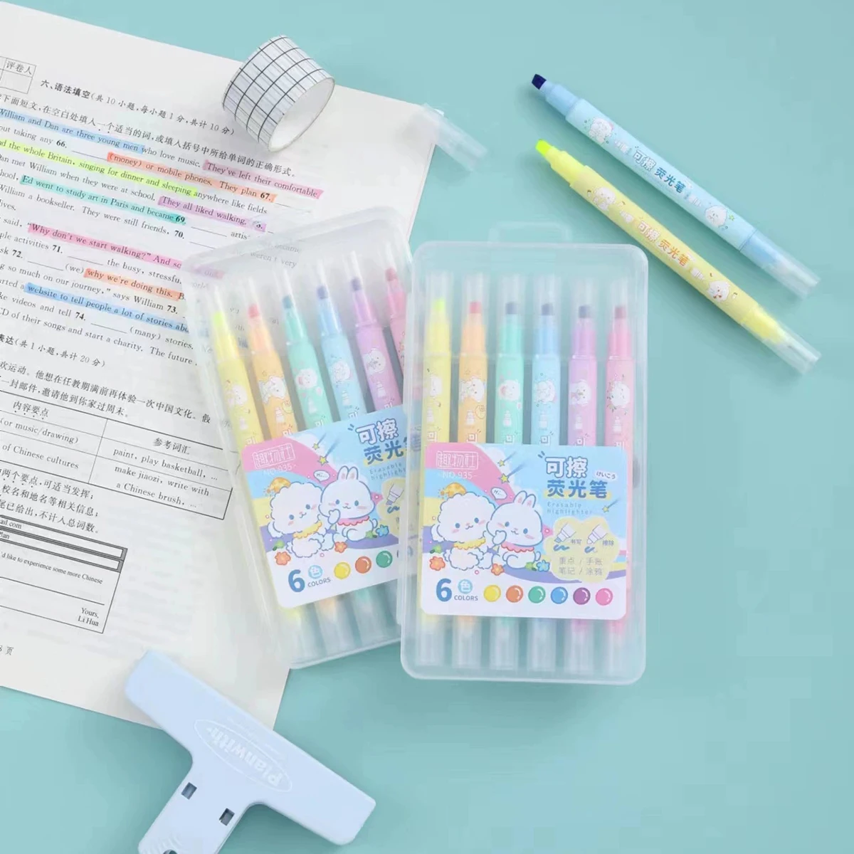 Erasable Highlighters 6 Colors, Assorted No Bleed Highlighters,Chisel Tip Marker Set, For Organizing & Coloring, Gifts