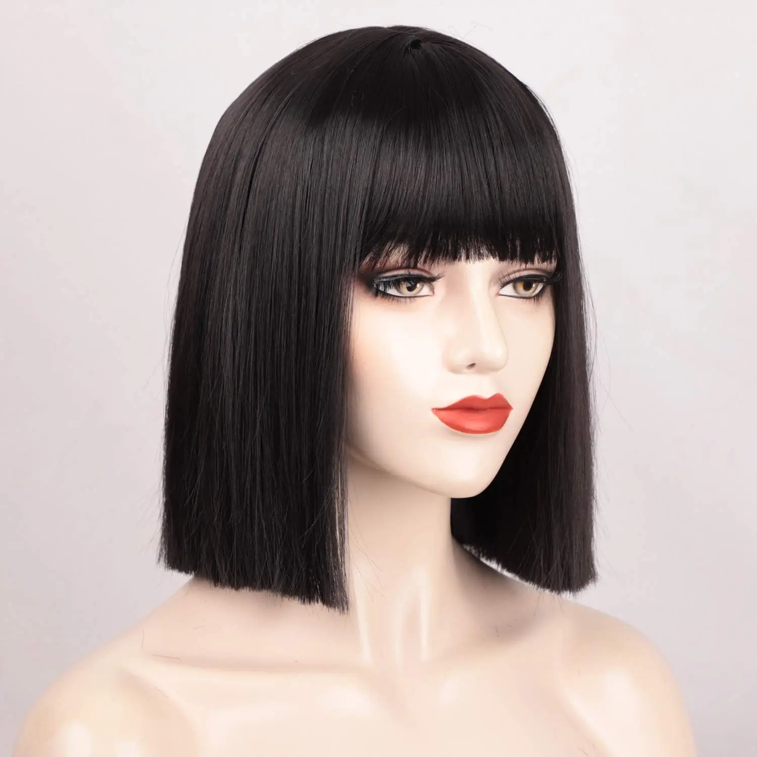 Black Bob wig with bangs, black short wig suitable for women's wigs, heat-resistant synthetic wig, 12 inches for daily party use