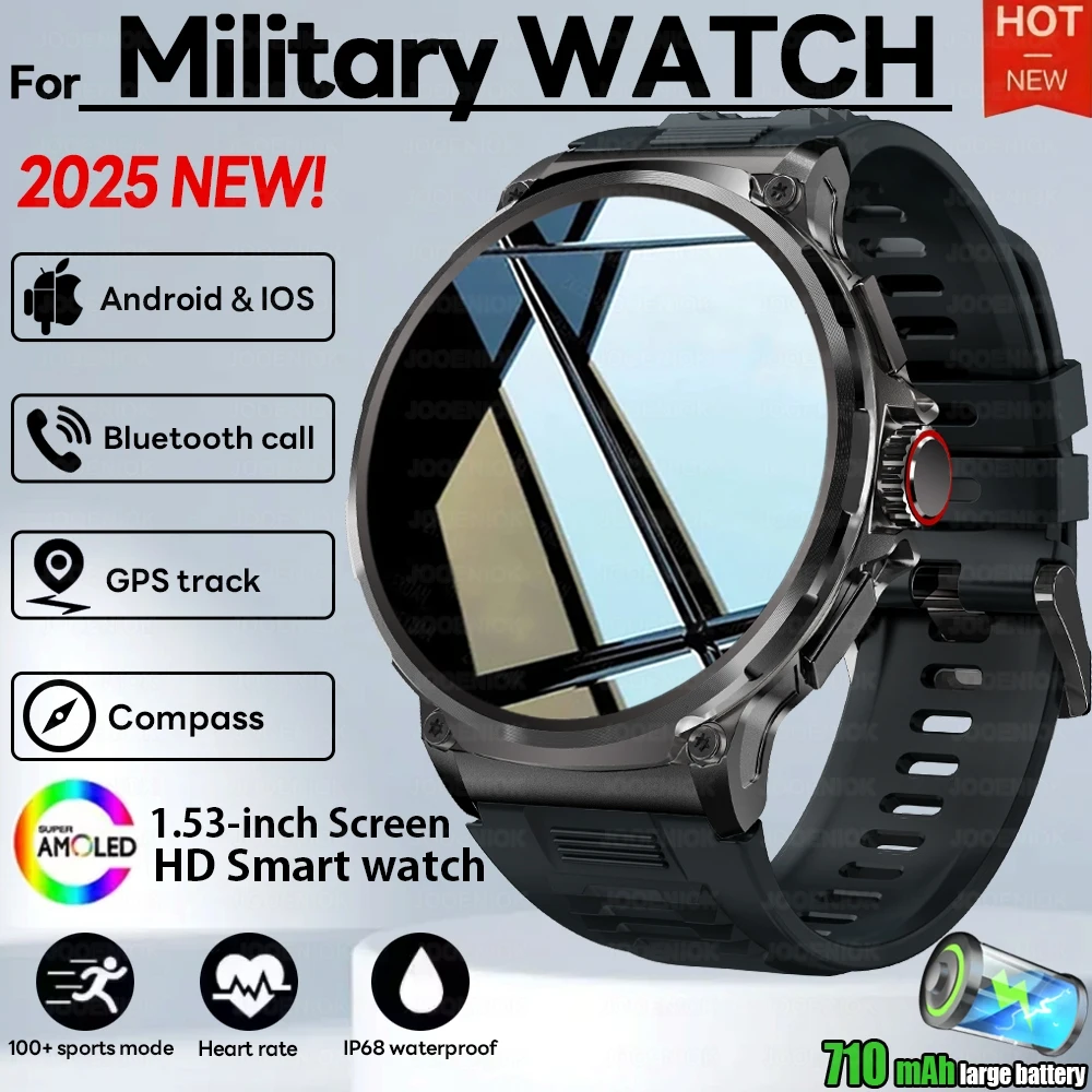 2025 New Military GPS V69 Smart Watch Men 1.85 inch 710 mAh Heart Rate GPS Sports IP68 Waterproof Bluetooth Talk Smartwatch Man