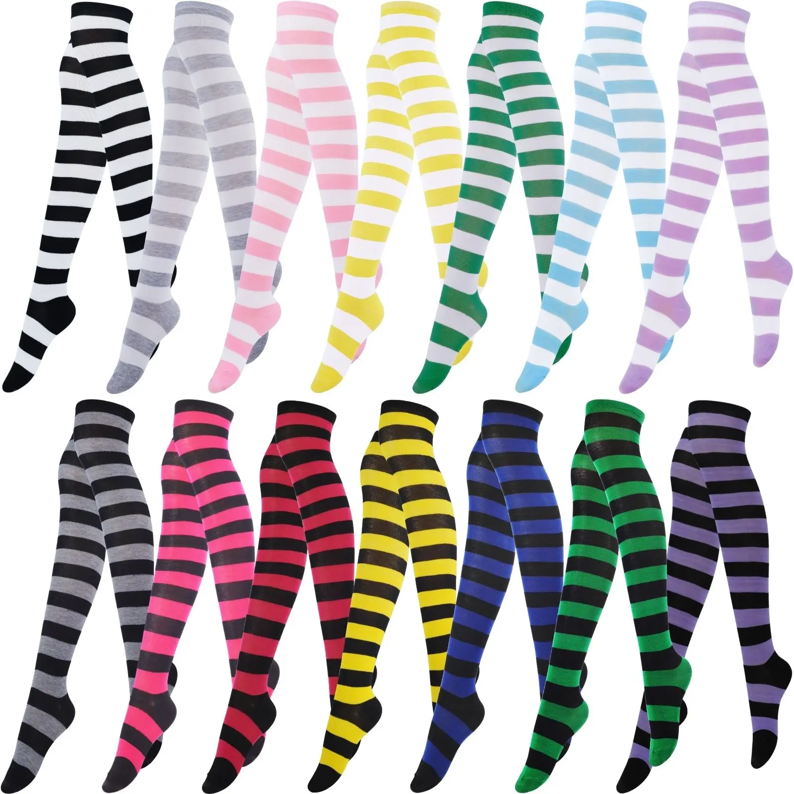 RMSWEETYIL Striped Thigh High Socks for Women Cute Goth Lolita Over The Knee Socks Cotton Long Tall Knee High Stockings