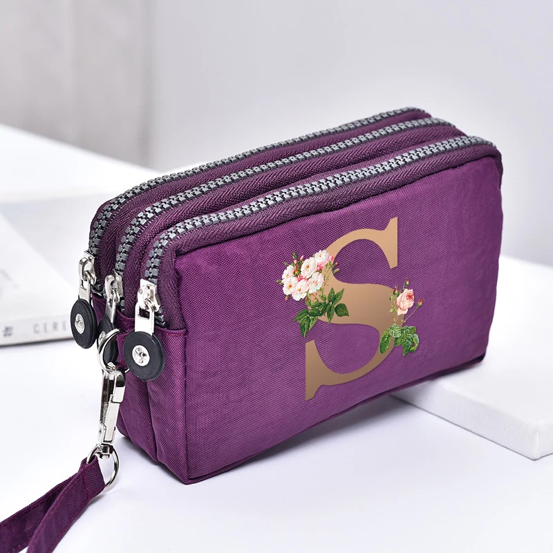 Fashionable letter printed three-layer mobile phone bag, long wallet, horizontal clutch, portable coin purse