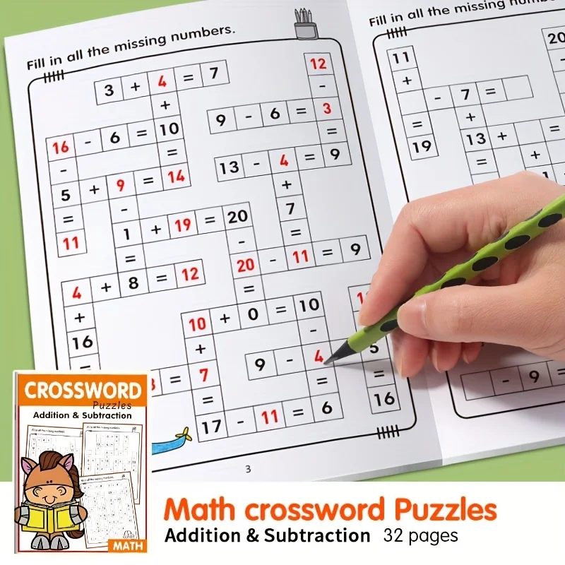 Children's math crossword puzzle book, practice addition and subtraction within 20, Christmas gift