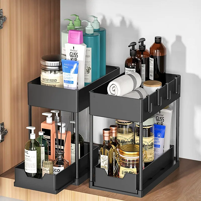 Pull-Out Pantry Organizer Multi-Tier Adjustable Kitchen Storage Shelf for Spices Utensil Under Sink Cabinet Countertop Organizer