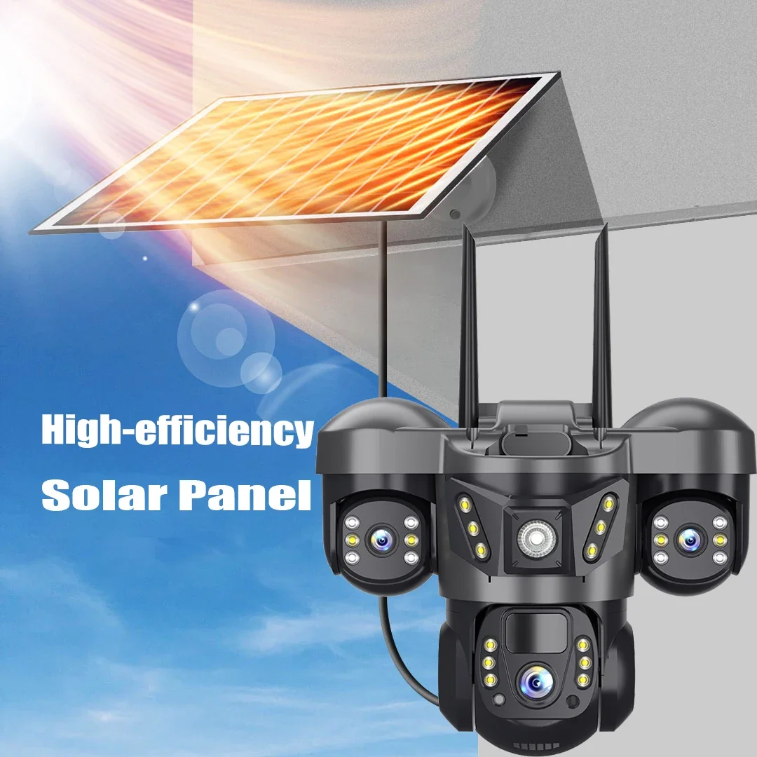 4G Solar Camera Outdoor PTZ 8MP Whit High-speed memory card Home Security Triple Lens Camera Solar Panel CCTV Video Surveillance