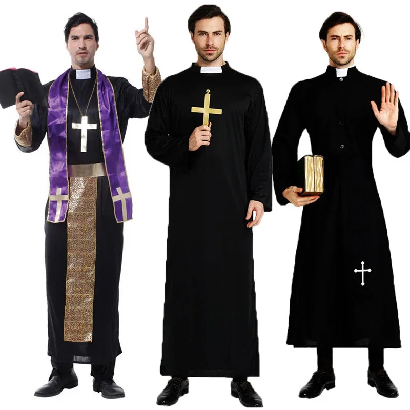Adults Easter Purim Halloween Costume for Men Father Priest Bishop Costumes Christian Pastor Clergyman Cosplay Costumes Party