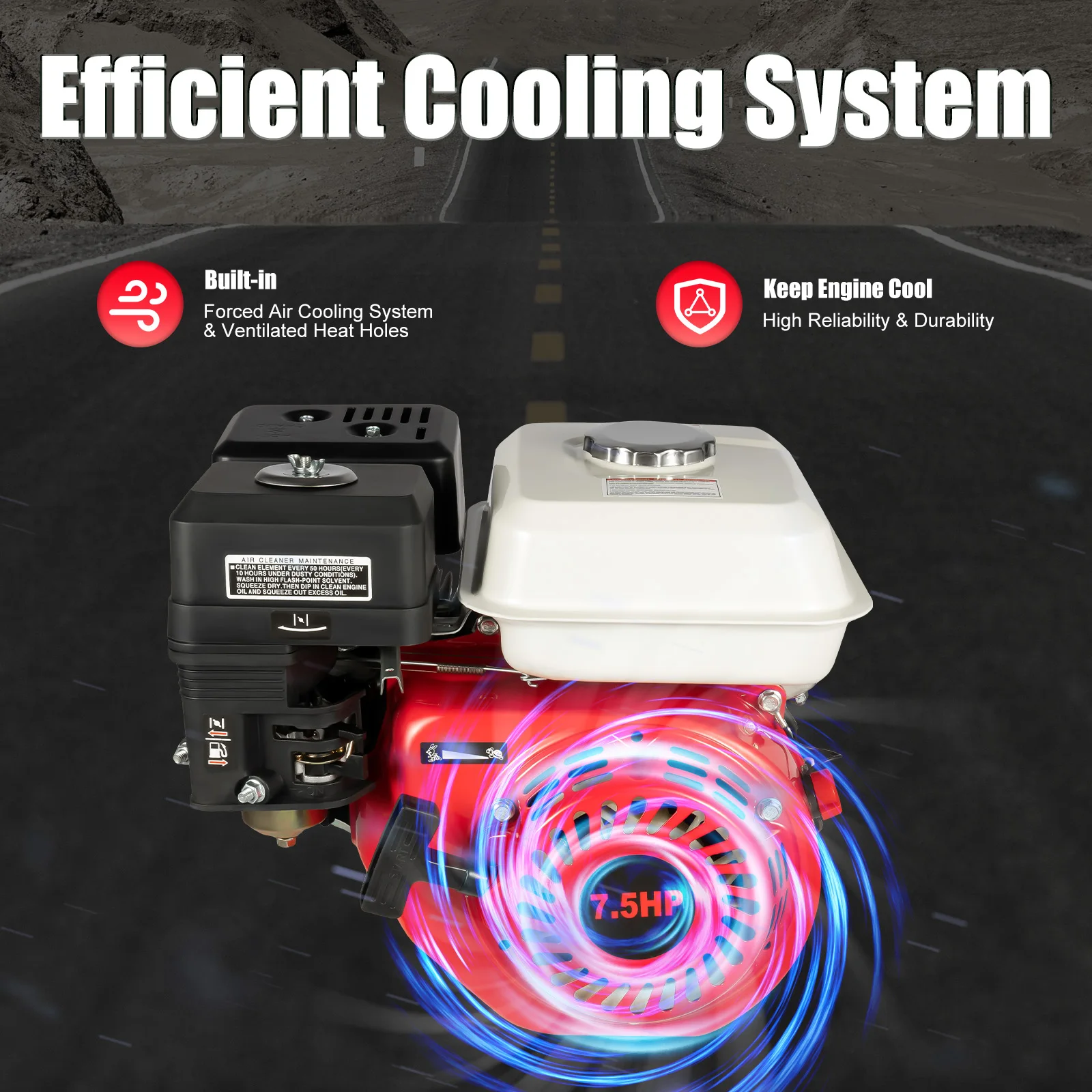 4-Stroke Petrol Engine, 7.5 HP OHV Single Cylinder Gasoline Engine Gas Motor Engine Go Kart Engine Air Cooling 212CC