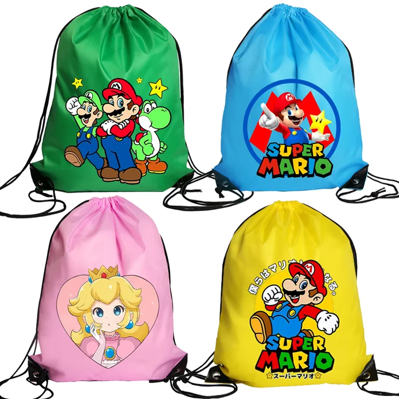 Super Mario Drawstring Bag Luigi Polyester Storage Bag Game Anime Figure Backpackable Travel Bags Outdoor Hiking Bags Boys Gift