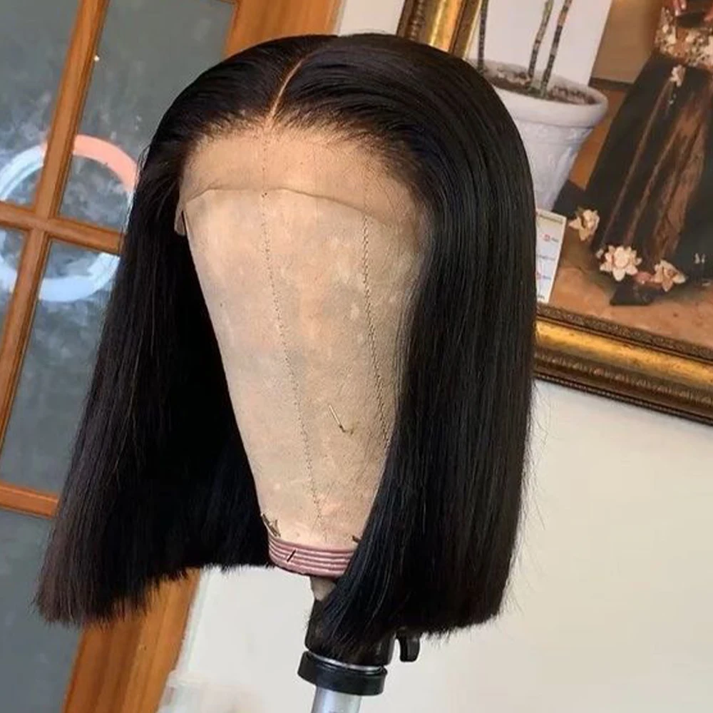 Straight Short Bob Wig Human Hair 13x4 Transparent Lace Front Wigs 200 Density Natural Black Bone Straight Short Human Hair Wigs