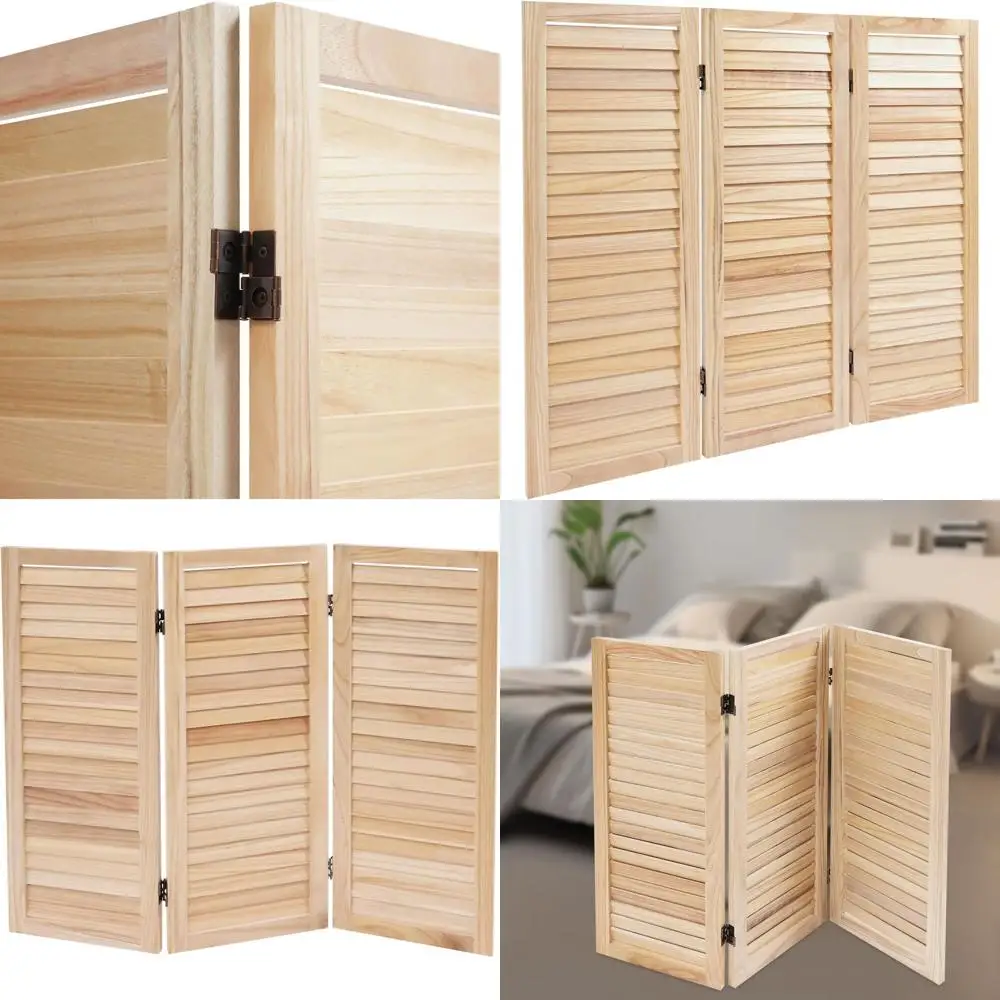 3-Panel Wooden Room Divider, Freestanding Privacy Screen, Compact Partition for Home or Office, 35.4x1x31.9 inches (Wood Tone)