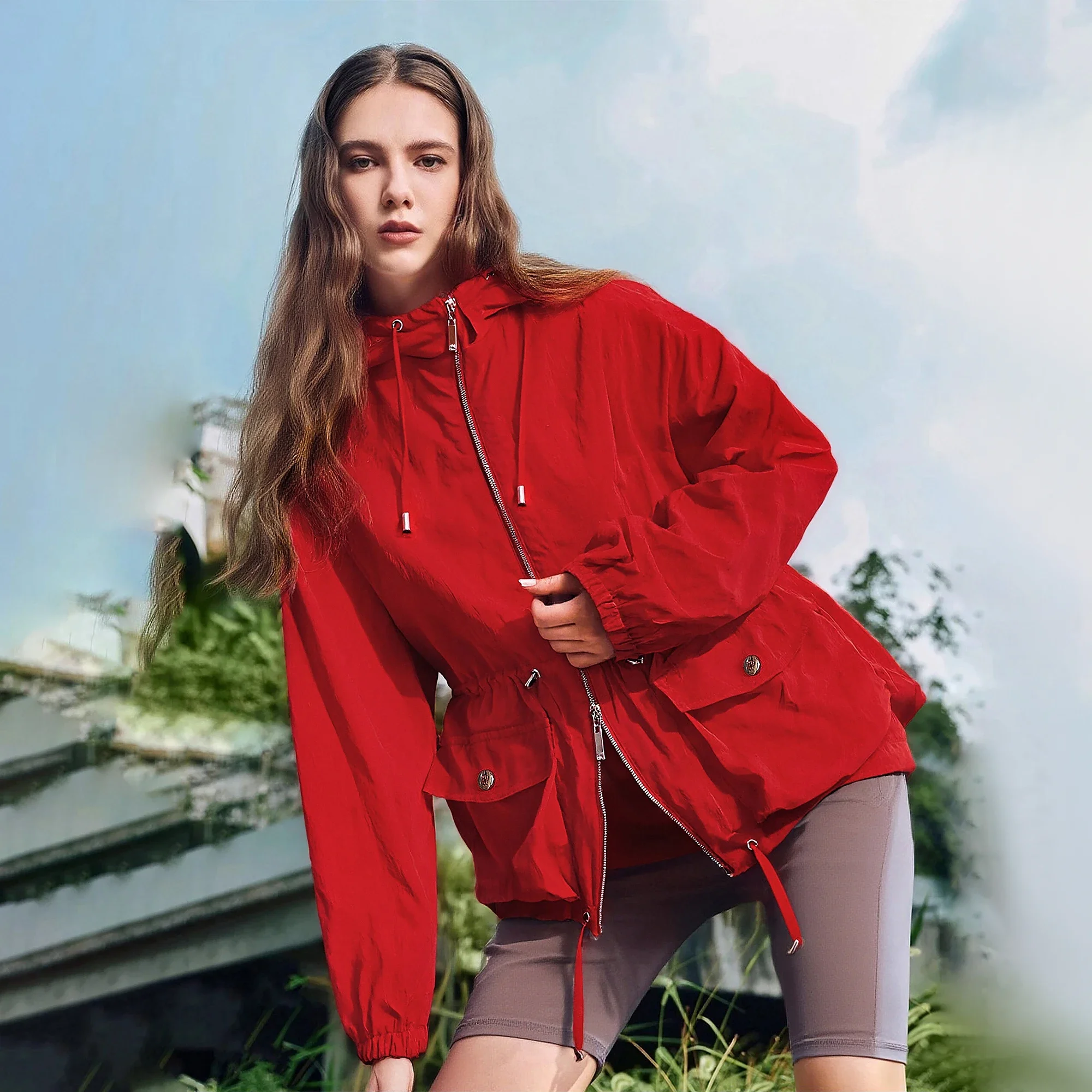 Women's Jacket Fashion Spring and Autumn Outdoor Windproof Belt Design Women's Thin Coat