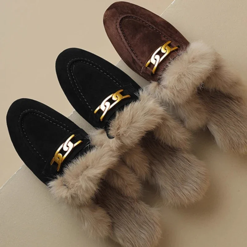 Women's Fashion Plush Slippers Winter New Retro Home Closed Toe Cotton Slippers Soft Flat Bottomed Toe Comfortable Women's Shoes