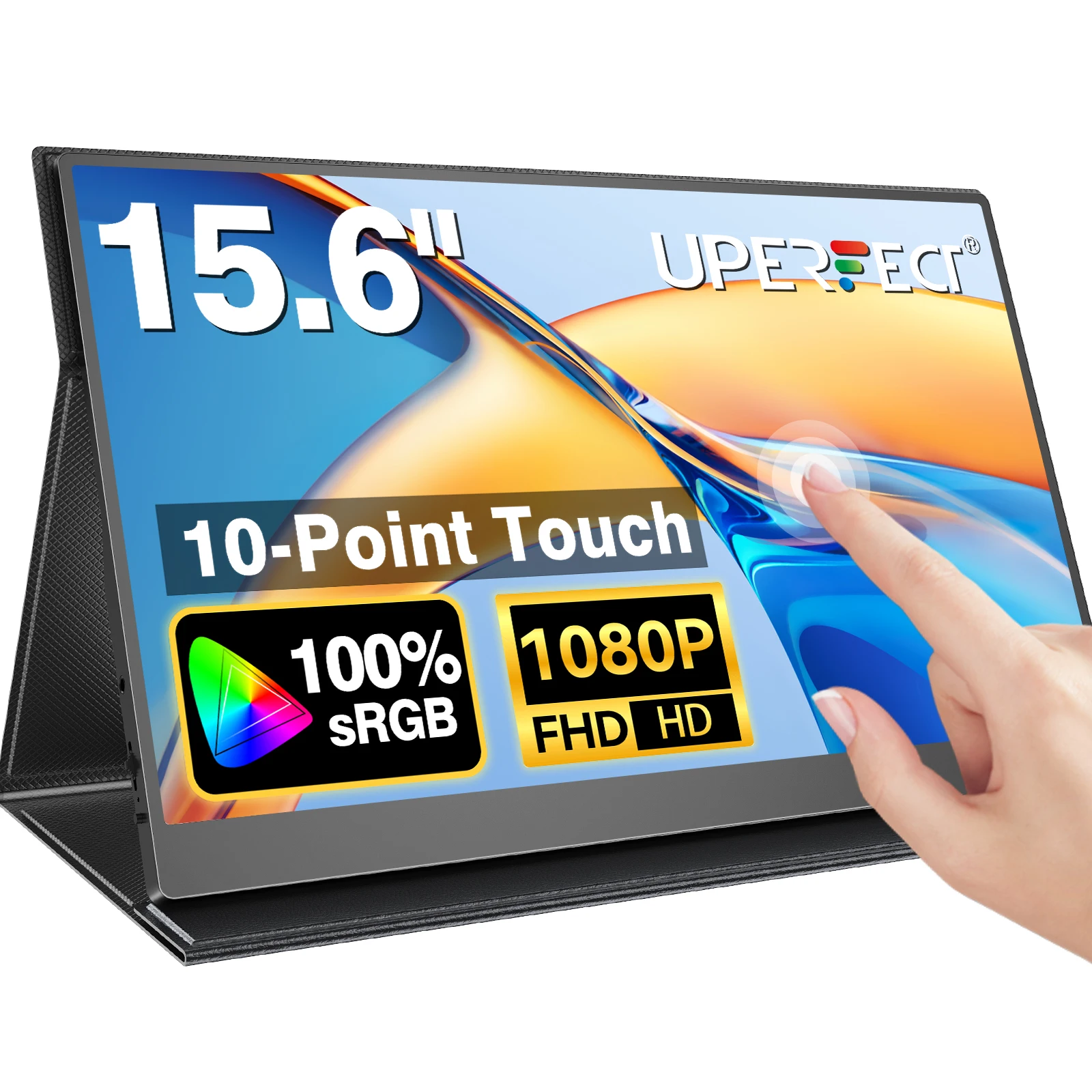 UPERFECT Portable Monitor Touchscreen 15.6" 1080P 100% sRGB 10-Point Touch Screen with USB-C HDMI Travel Display for Laptop Mac