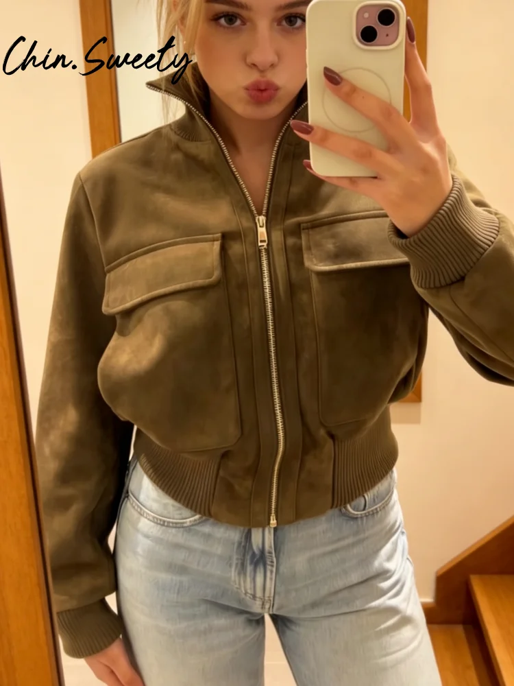 Vintage Solid Jacket Women Urban Full Sleeve Zippers Lapel Pocket Patchwork Female Coat 2026 Spring Autumn Street Lady Outwear