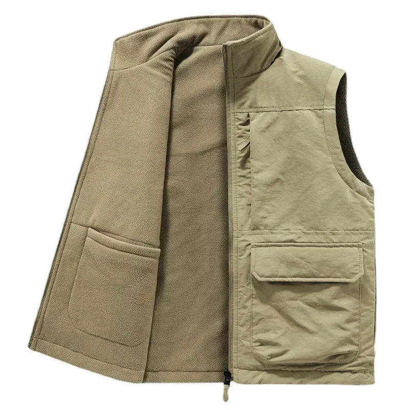 Reversible Sleeveless Jacket Men's Vest Coat Winter Waistcoat Thick Warm Fleece Workwear Tops Cargo Vest Windbreaker New Fashion