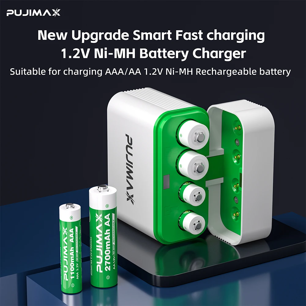 PUJIMAX 1.2V Rechargeable 4-Slots Smart Battery Charger For 1.2 V AAA/AA 1100mAh 2700mAh Battery+Battery Charger Intelligent