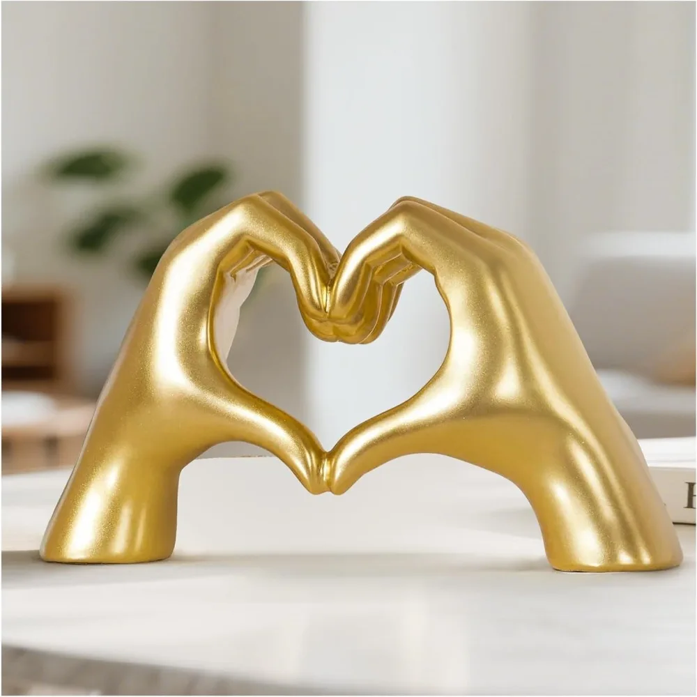 Love Finger Modern Gesture Sculpture Home Bookshelf Desktop Gold Decoration Heart Hand Statue Living Room Bedroom Decoration