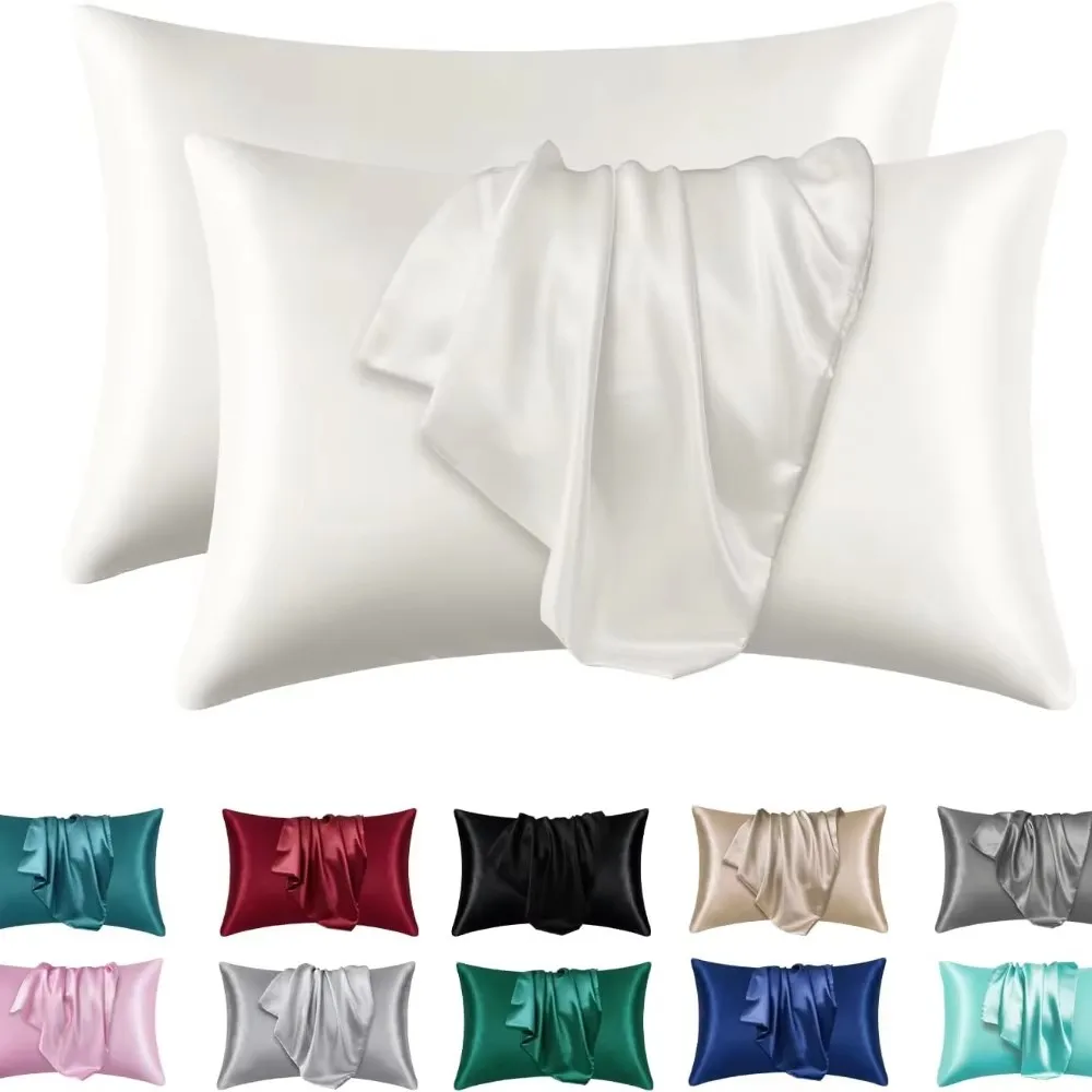 2pcs Satin Silk Pillowcase for Hair and Skin, Coral Pillow Cases Standard Size Set of Super Soft Pillow Case
