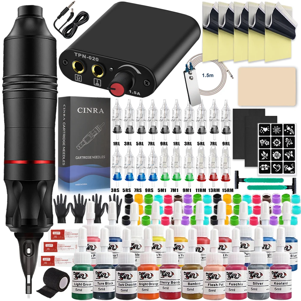 Tattoo Machine Full Set Cartridge Tattoo Pen Kit Tattoo Power Supply Pedal Needles Ink for Tattoo Beginner Artist Supply