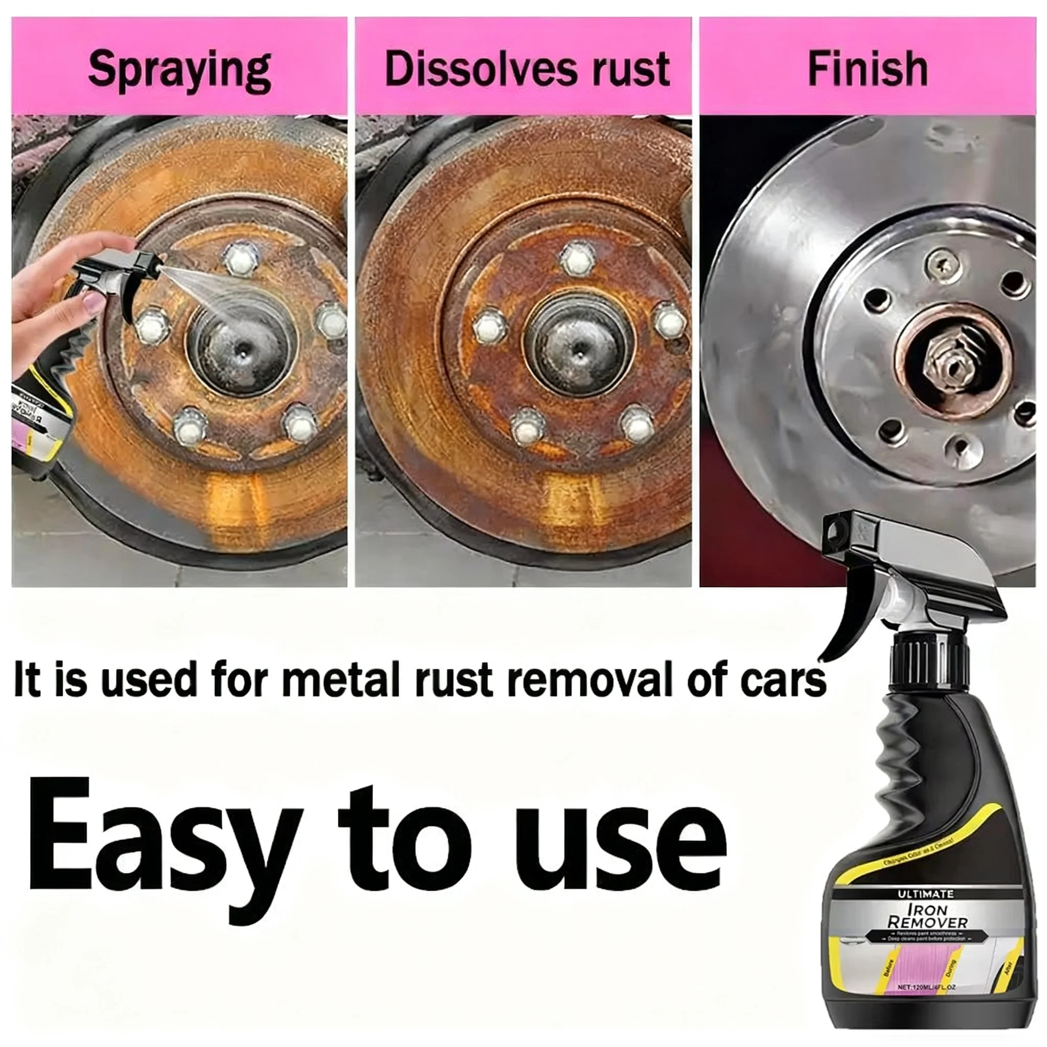 YP1106 Car Rust Solvent,Car Wheel Hub Care,Rapid Removal Agent, Automotive Exhaust Pipe,Unlocking Spray,Clean,Metal,Iron,Stains