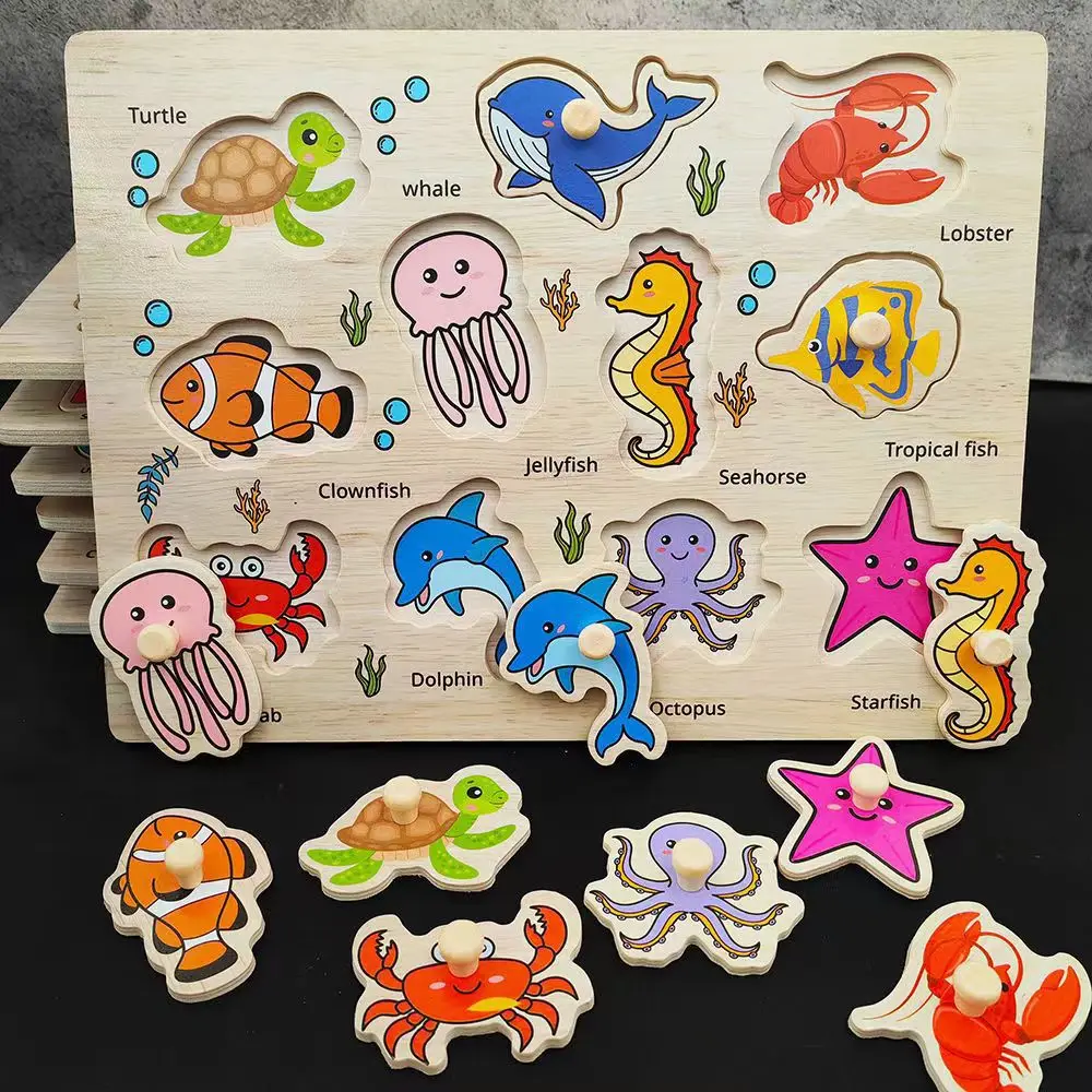 Children Wooden Puzzle Montessori Toys For Baby 1 to 2 3 Years Old Kids Hand Grab Board Educational Learning Matching Games