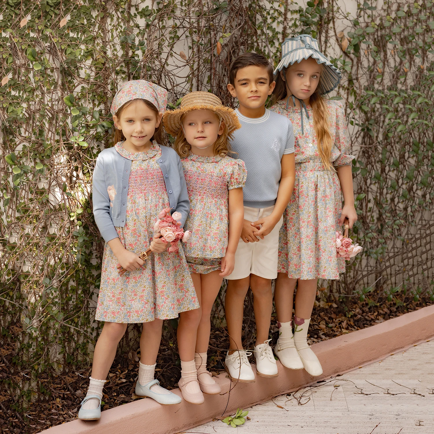 AP Chelsea Bloom Collection SS26 Floral Smocking Dress Baby Girls Overalls Set Brothers Sisters Family Matching Embroidery Knit