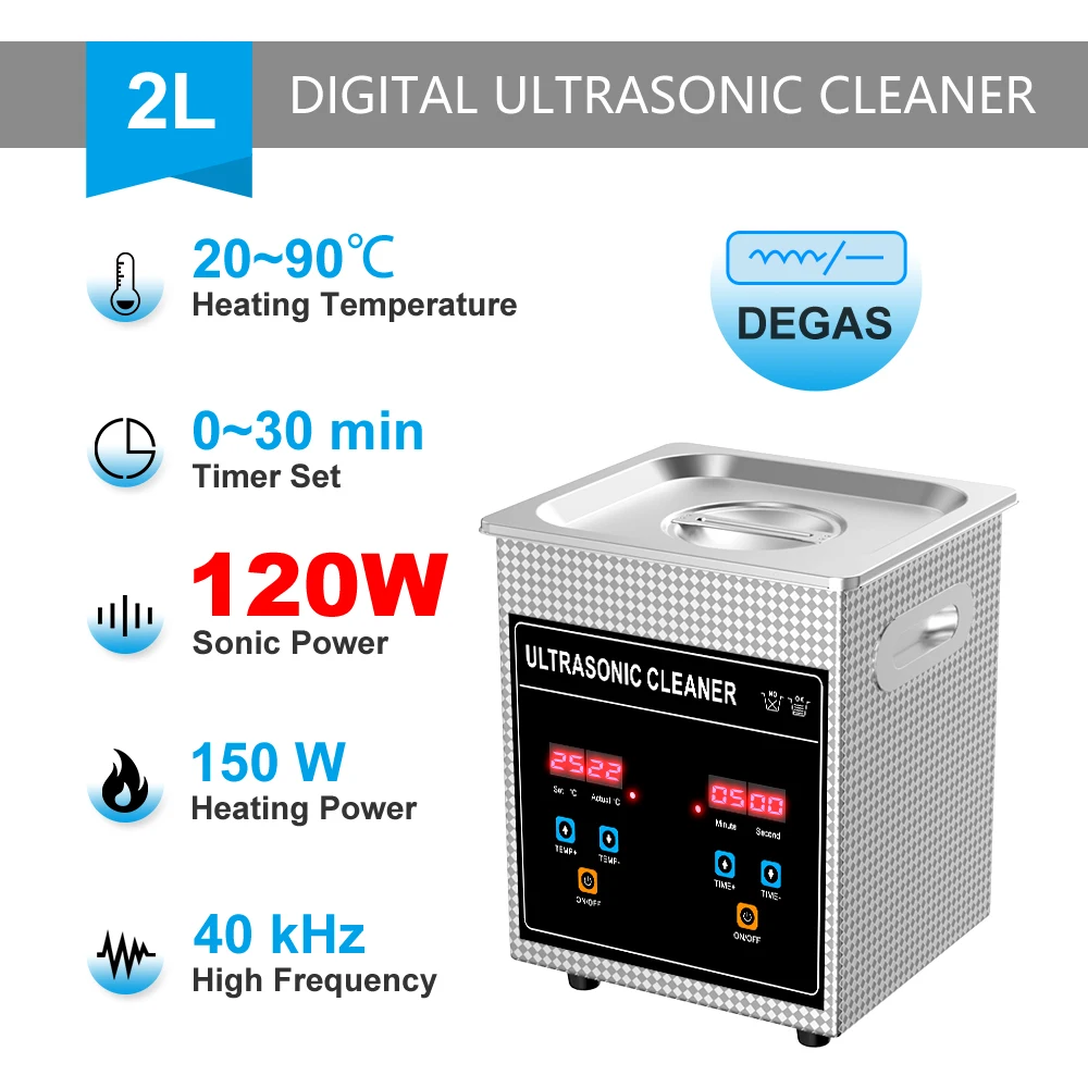 Ultrasonic Cleaner Bath 0.8L or 2L 60W with Heater Timer Digital Display Stainless Basket Diswasher Ultrasound Home Appliances