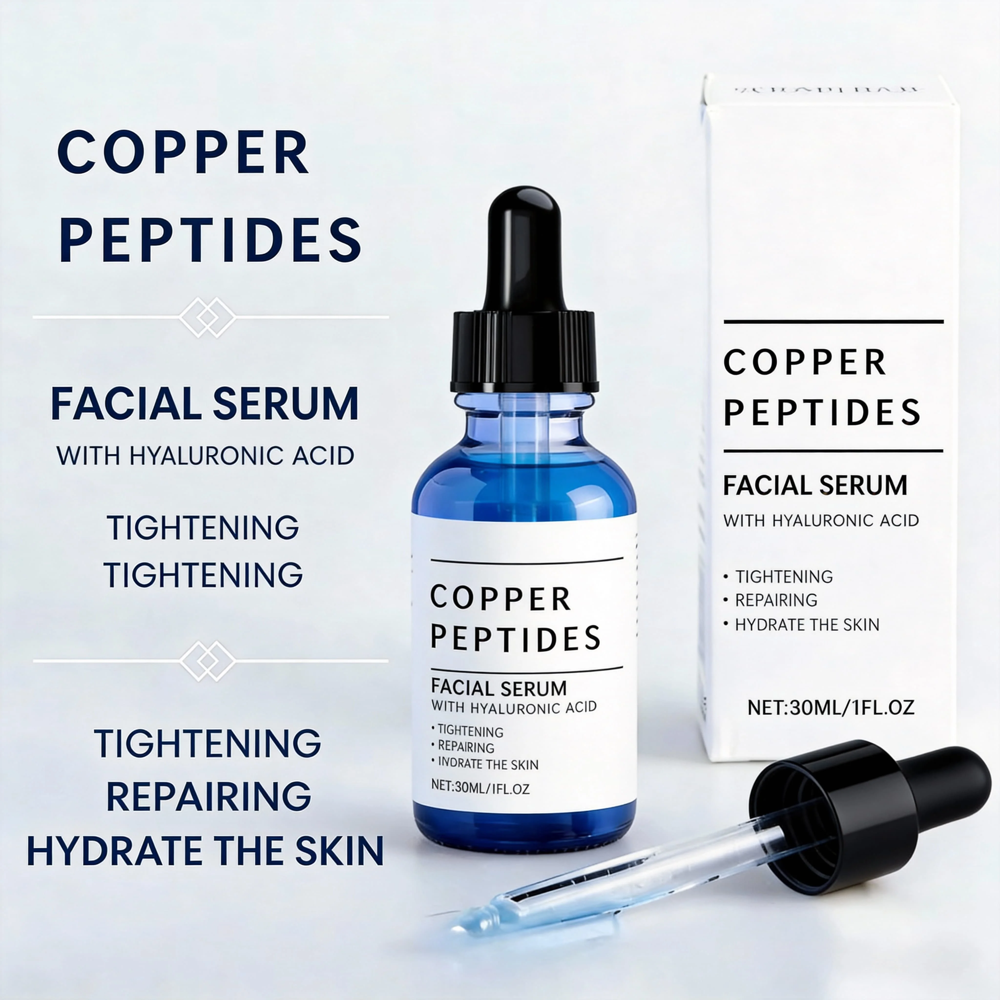 Copper Titanium Essence Hyaluronic Acid Serum For Sensitive Dry Moisturizing Brightening Soothing Face Skin Care Essence