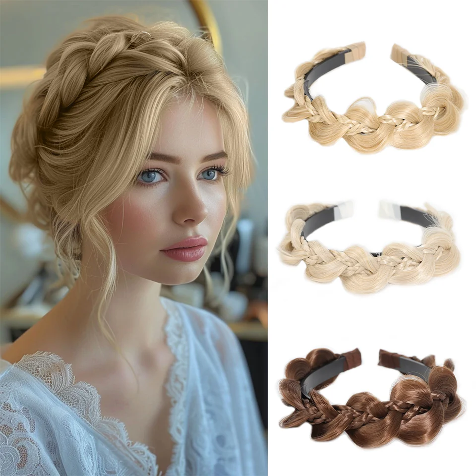 1PC Synthetic Ladies Hair Wide Fishbone Braids Non-slip Headband Handmade Retro Headband Styling Headwear Accessories