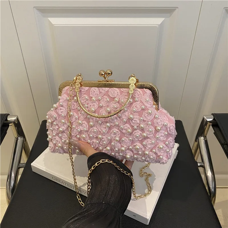 Elegent Flower Pearl Design Women's Shoulder Bags Luxury Ladies Chain Crossbody Dinner clutch Fashion Female Shell Handbags