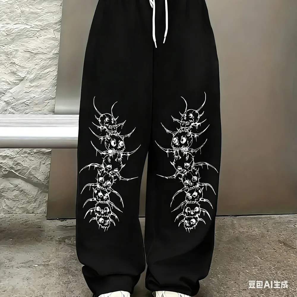 Men's Spring and Autumn Running Pants Gothic Style Printed Street Sports Pants Fashionable Quick-Drying Casual Long Pants