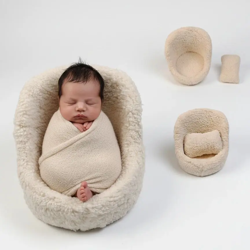 Soft Baby Posing Sofa for Newborn Photography Props Beige Adorable Mini Sofa for Baby Photoshoot Baby Boy Girl Seat Photo Posing