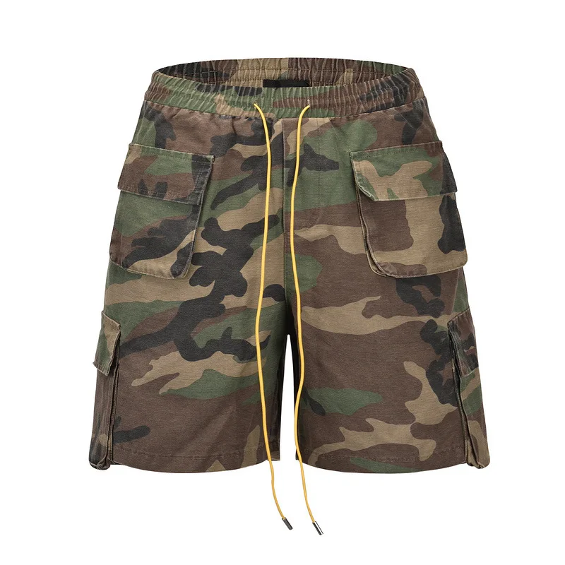 Summer Men's Camouflage Cargo Shorts Multi-pocket Elastic Waist Military Camo Cargo Shorts Male