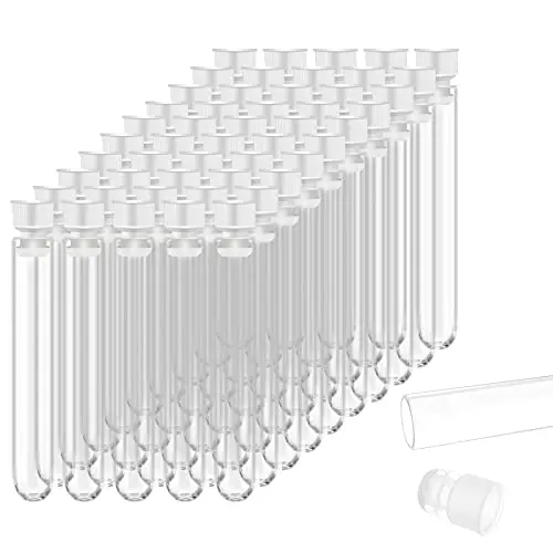 100Pcs 12X75mm Transparent Laboratory Clear Plastic Test Tubes Vials with Push Caps School Lab Supplies