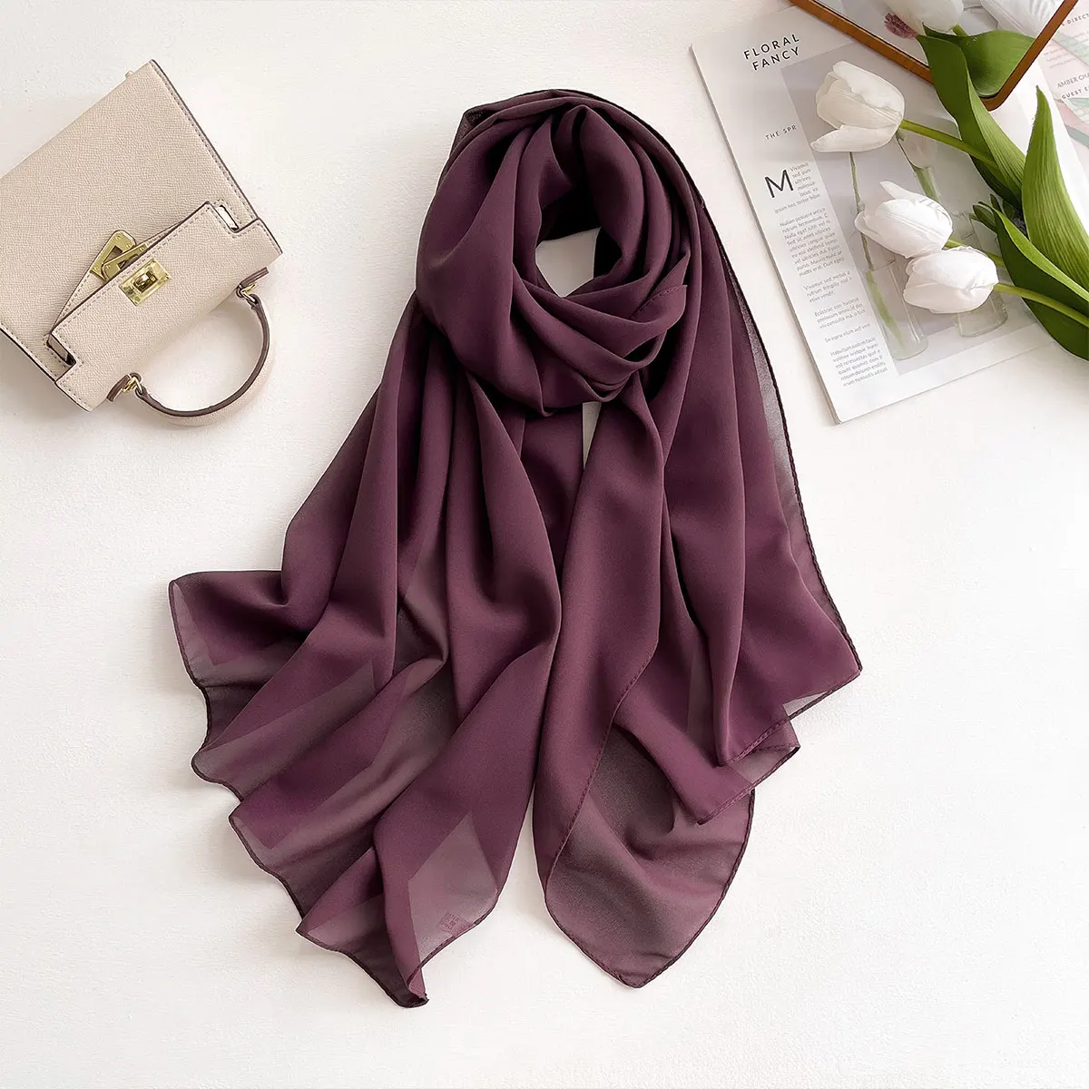 2025 Women Chiffon Hijab Scarf Premium Chiffon Muslim Hijabs Plain Good Stitching Maxi Wrap Musulman Femme Solid Color Shawls