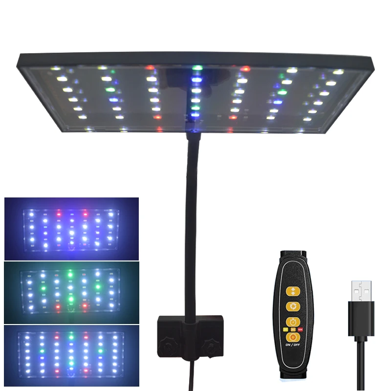 USB Aquarium LED Light Full Spectrum Aquatic Plant Grow Lamp Fish Tank Adjustable Brightness Dimmable Timed 360° rotatable Light
