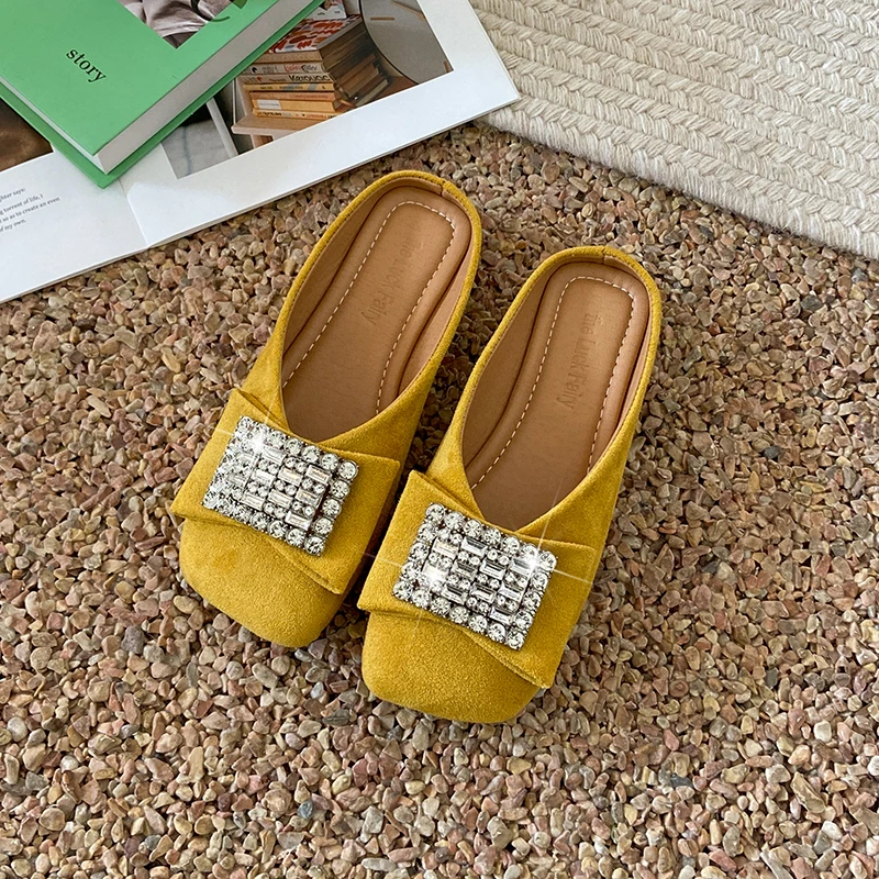 Novelty Design Slippers Women's Square Toe Mules Shoes 2024 Summer New Cow Leather Ladies Fashion Out Door Slipper Dcfh233