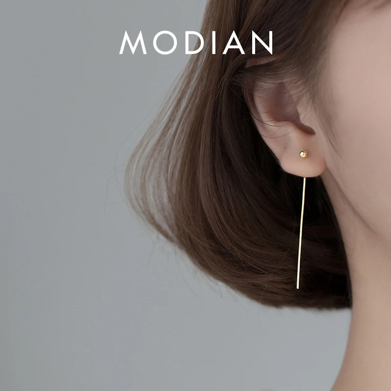 Modian Minimalist 100% 925 Sterling Silver Long Line Simple Beads Stud Earrings Fashion Party Ears For Women Jewelry Accessories