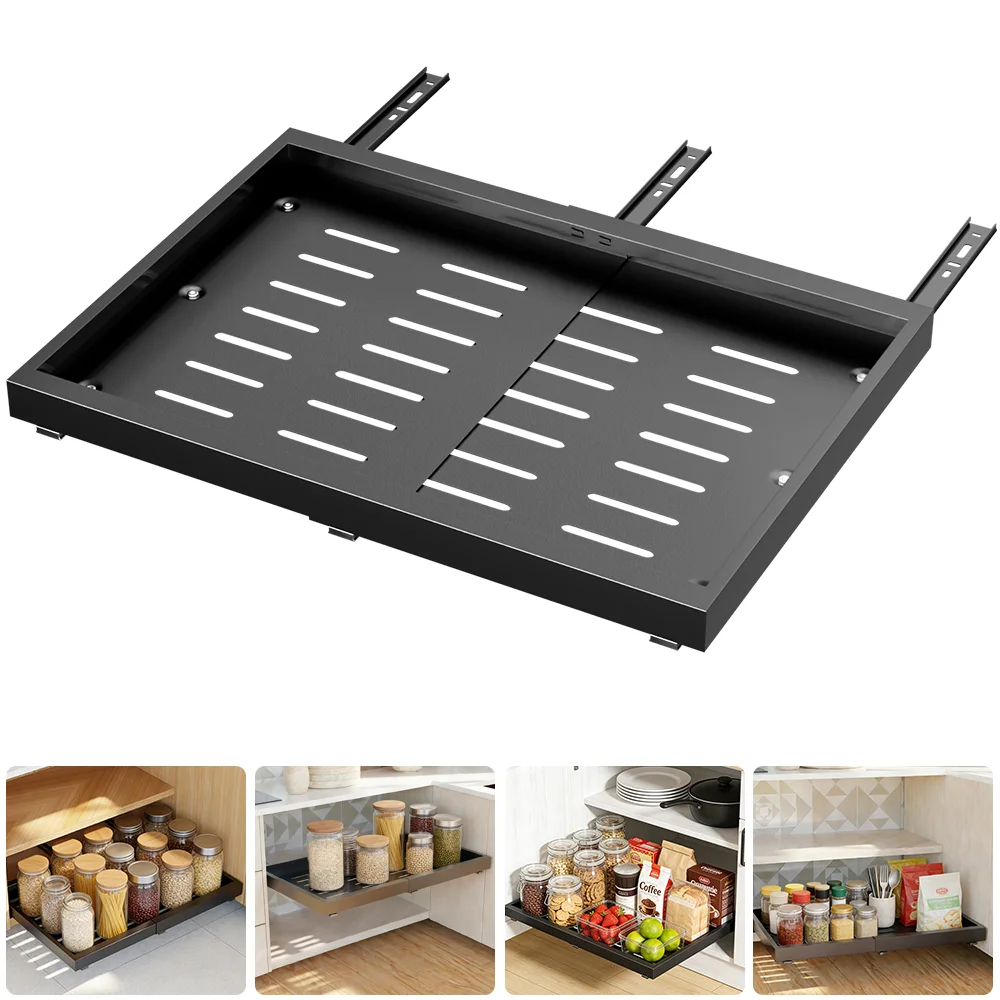 1/2Pcs Telescopic Drawer, Pull-out Cabinet Storage Rack with 3 Slide Rails, Retractable Single Layer Sundries Storage Holder