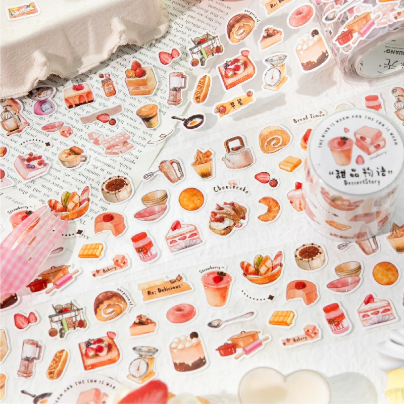 Journal GO 5x200cm Cute Cartoon Foods Drink Bread Cake Tape Creative Decorative Stickers for Mobile Card Scrapbook Journaling