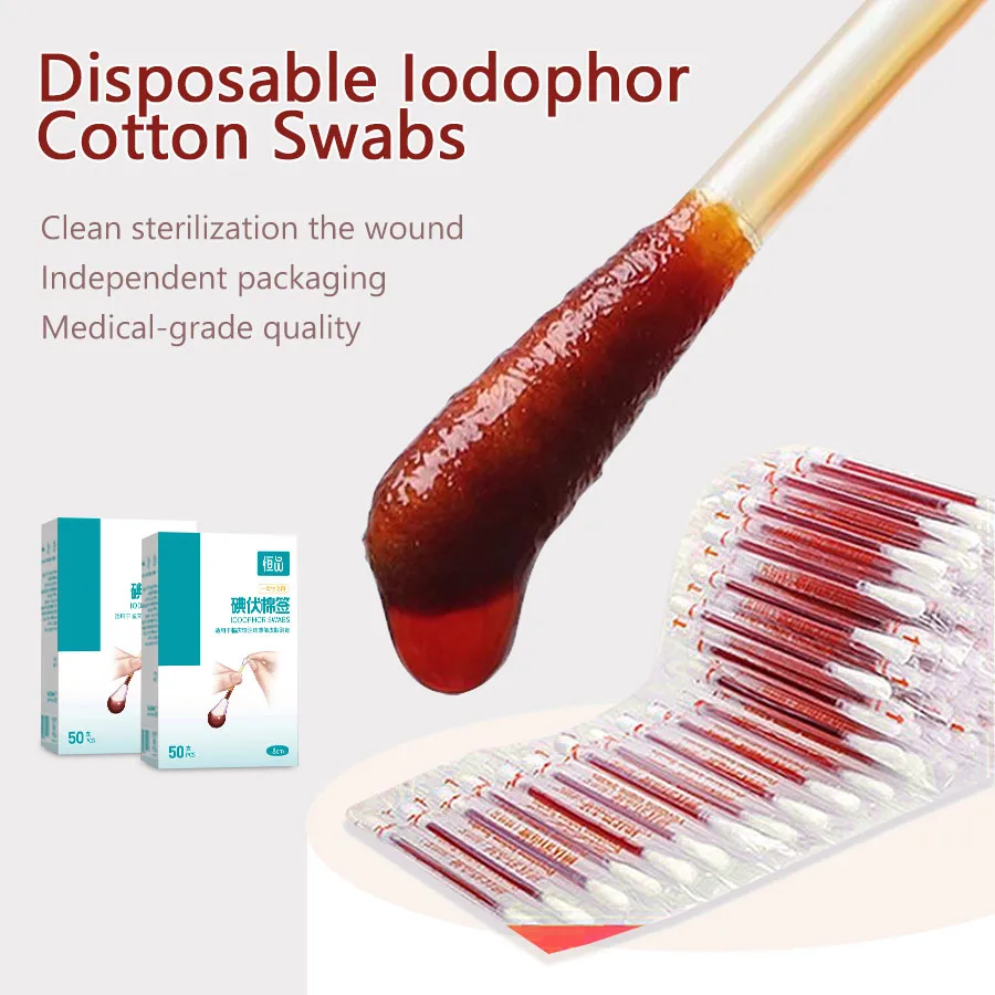 Disposable Iodine Cotton Swab Medical Alcohol Emergency First Aid Kits Stick Individually Wrapped for Travel Outdoor Bruise Care