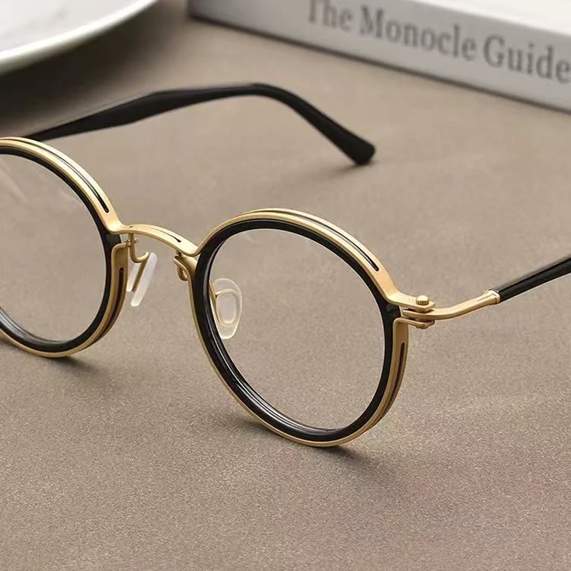 Retro Round Eyeglass Frame Fashion Metal-Acetate Hybrid Frames Ultra-light Comfortable Women Men's Glasses Frames Eyeglasses New