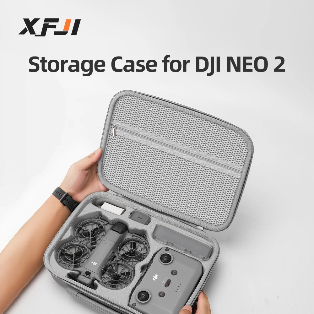 XFJI Carrying Case for DJI Neo 2 Fly More Combo Portable PU Leather Storage Shoulder Bag Drone and RC-N3 Controller Accessories