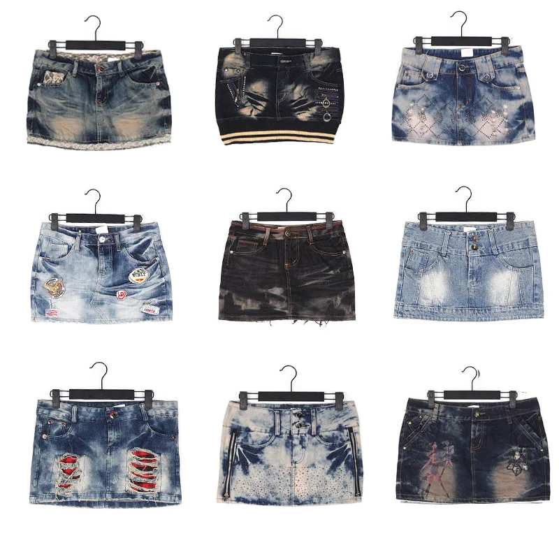 Vintage Tie Dye Denim Y2K Millennium Student Par Sweet Cool Spicy Low Waist Ultra ort Skirt Street Punk Wave Hollow out H...