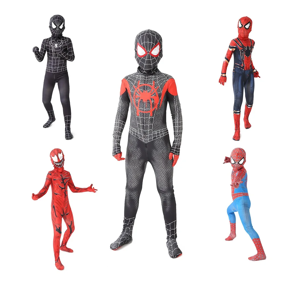 12 Style Superhero Spiderman Costume Set Iron Miles Venom Amazing Spiderman Party Halloween Christmas Cosplay Bodysuit
