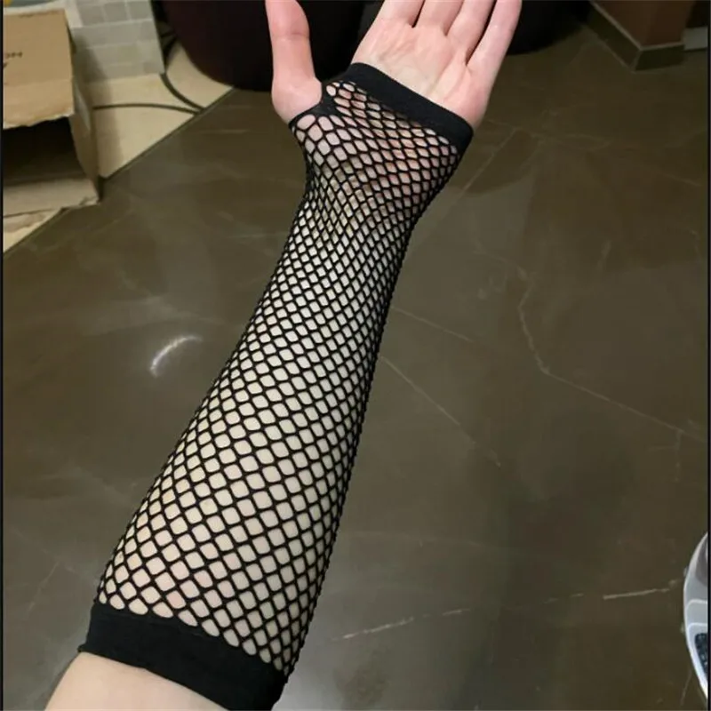Stylish Long Black Fishnet Gloves Womens Fingerless Gloves Girls Dance Gothic Punk Rock Costume Fancy Gloves Summer Arm Warmer